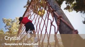  Presentation with obstacle course - Slides featuring obstacles - boy climbing a net background and a coral colored foreground