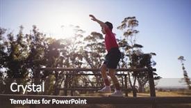  Presentation with obstacle course - Amazing PPT layouts having obstacles - boy walking on obstacle backdrop and a tawny brown colored foreground