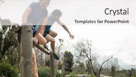 Presentation with obstacle course - Presentation design with obstacles - couple jumping over the hurdles background and a white colored foreground