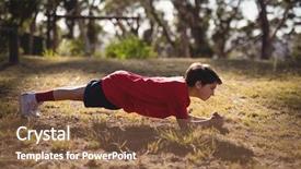  Presentation with obstacle course - Slide set having obstacles - determined kid exercising during obstacle background and a tawny brown colored foreground