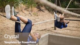  Presentation with obstacle course - Cool new PPT theme with obstacles - fit man and woman crossing backdrop and a coral colored foreground