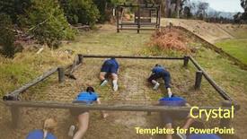  Presentation with obstacle course - Slides featuring obstacles - fit people crawling background and a tawny brown colored foreground
