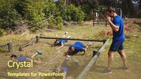  Presentation with obstacle course - Presentation theme with obstacles - fit people crawling background and a coral colored foreground