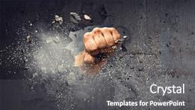  Presentation with wall - Slides having obstacles - hand breaking through the wall background and a gray colored foreground