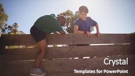 Presentation with obstacle course - Presentation theme featuring obstacles - kids climbing wooden wall background and a tawny brown colored foreground
