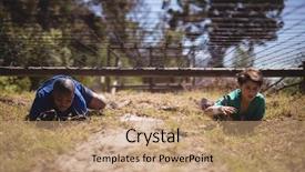  Presentation with obstacle course - Presentation theme having obstacles - kids crawling under the net background and a coral colored foreground
