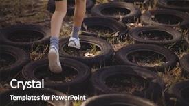  Presentation with obstacle course - Presentation theme having obstacles - low section of girl running background and a dark gray colored foreground