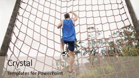  Presentation with obstacle course - Presentation design consisting of obstacles - man climbing a net background and a mint green colored foreground