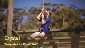  Presentation with obstacle course - Presentation theme featuring obstacles - portrait of smiling girl climbing background and a tawny brown colored foreground