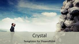  Presentation with brow - Slide deck enhanced with obstacles - smiley businessman holding his hand background and a light gray colored foreground