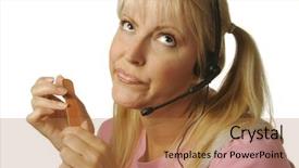  Presentation with support groups - Slides featuring bad service - obviously bored customer support girl background and a coral colored foreground