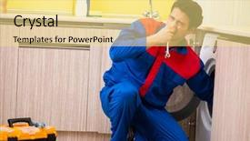  Presentation with machine - Theme enhanced with occcupational disorders - repairman repairing washing machine background and a blonde colored foreground