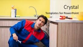  Presentation with machine - Beautiful PPT layouts featuring occcupational disorders - repairman repairing washing machine backdrop and a blonde colored foreground