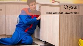  Presentation with china clothes washing machine - Cool new PPT theme with occcupational disorders - repairman repairing washing machine backdrop and a coral colored foreground