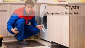  Presentation with china clothes washing machine - Amazing theme having occcupational disorders - repairman repairing washing machine backdrop and a coral colored foreground