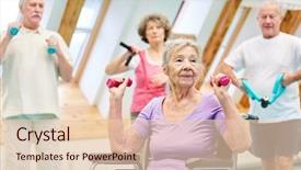  Presentation with group training - Presentation theme having occupation - old woman and seniors group background and a lemonade colored foreground