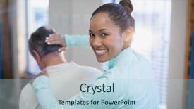  Presentation with female hospital patient - PPT theme enhanced with occupation - rear view of portrait background and a light blue colored foreground