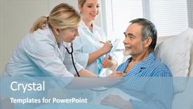  Presentation with moving patient to hospital bed - Beautiful PPT theme featuring occupational diseases - doctor examining a senior patient backdrop and a light blue colored foreground
