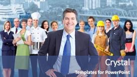  Presentation with industrial workers - Audience pleasing slides consisting of occupational health - businessman and a group backdrop and a ocean colored foreground