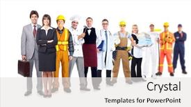  Presentation with industrial workers - Presentation design having occupational health - group of industrial workers isolated background and a white colored foreground