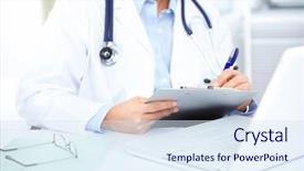  Presentation with occupational medical - Presentation enhanced with occupational health - medical doctor woman background and a sky blue colored foreground