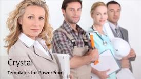  Presentation with professionals - Theme enhanced with occupational health - profile view of four professionals background and a mint green colored foreground