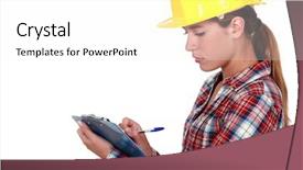  Presentation with occupational - Beautiful slide set featuring occupational health - tradeswoman filling in paperwork backdrop and a white colored foreground