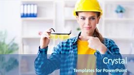  Presentation with occupational - Colorful PPT theme enhanced with occupational health - woman in workshop with protective backdrop and a ocean colored foreground