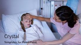  Presentation with fever - PPT theme consisting of occupational health controls - female doctor checking patient fever background and a light blue colored foreground