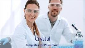  Presentation with laboratory bacteri - Slides with occupational health controls - two scientists biologists sitting background and a sky blue colored foreground