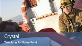  Presentation with firefighter - Cool new slide deck with occupational health safety - firefighter looking at patient backdrop and a ocean colored foreground