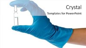  Presentation with ampoule - Colorful theme enhanced with occupational health safety - hands and ampoule isolated backdrop and a white colored foreground