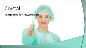  Presentation with occupational - Slide set having occupational health safety - happy doctor woman holding syringe background and a white colored foreground