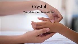  Presentation with textile - Cool new PPT theme with occupational health textile - close-up of female therapist examining backdrop and a coral colored foreground