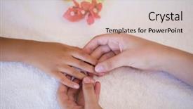  Presentation with therapy dogs hospital - Theme consisting of occupational health textile - female therapist examining hand background and a soft green colored foreground