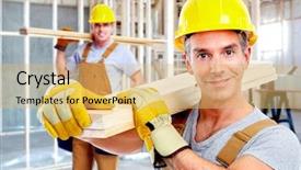  Presentation with turquoise and yellow - Colorful theme enhanced with occupational industry - young handsome contractors in yellow backdrop and a  colored foreground