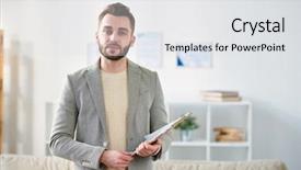  Presentation with front office - Colorful slide deck enhanced with occupational psychology - confident young professional looking backdrop and a white colored foreground