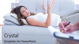  Presentation with psychology - Amazing PPT layouts having occupational psychology - preganant woman talking with therapist backdrop and a light blue colored foreground