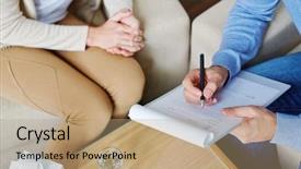  Presentation with story - PPT layouts featuring occupational psychology - wiriting down story background and a coral colored foreground