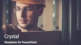  Presentation with building - Colorful slide deck enhanced with occupational safety - builder with plasterboard in new backdrop and a dark gray colored foreground