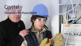  Presentation with apprentice retail - Theme featuring occupational safety - electrician and apprentice background and a light blue colored foreground