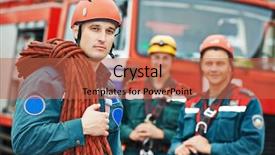  Presentation with firefighters - Cool new PPT theme with occupational safety - firefighters team in uniform backdrop and a red colored foreground