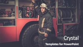  Presentation with haul truck safety - Amazing slide set having occupational safety - fireman taking equipment from firefighting backdrop and a dark gray colored foreground