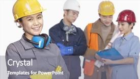  Presentation with angry construction workers - Colorful PPT theme enhanced with occupational safety - four construction workers against white backdrop and a gray colored foreground