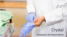  Presentation with medical protective wears - Slide deck with occupational safety - midsection of male doctor wearing background and a lemonade colored foreground