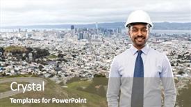  Presentation with architecture construction - Colorful slide deck enhanced with occupational safety specialist - architecture construction business and building backdrop and a violet colored foreground