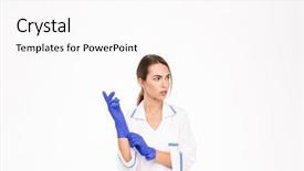  Presentation with rubber gloves - PPT theme consisting of occupational safety specialist - confident young woman doctor wearing background and a pink colored foreground