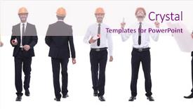  Presentation with photo collage - Presentation theme with occupational safety specialist - panoramic photo collage of confident background and a sky blue colored foreground