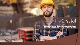  Presentation with polyester plant industrial - Presentation design enhanced with occupational safety specialist - serious young enhineer in workwear background and a tawny brown colored foreground