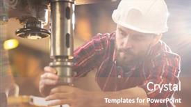  Presentation with engineering engineer or safety officer - Presentation theme enhanced with occupational safety specialist - young engineer in protective helmet background and a coral colored foreground